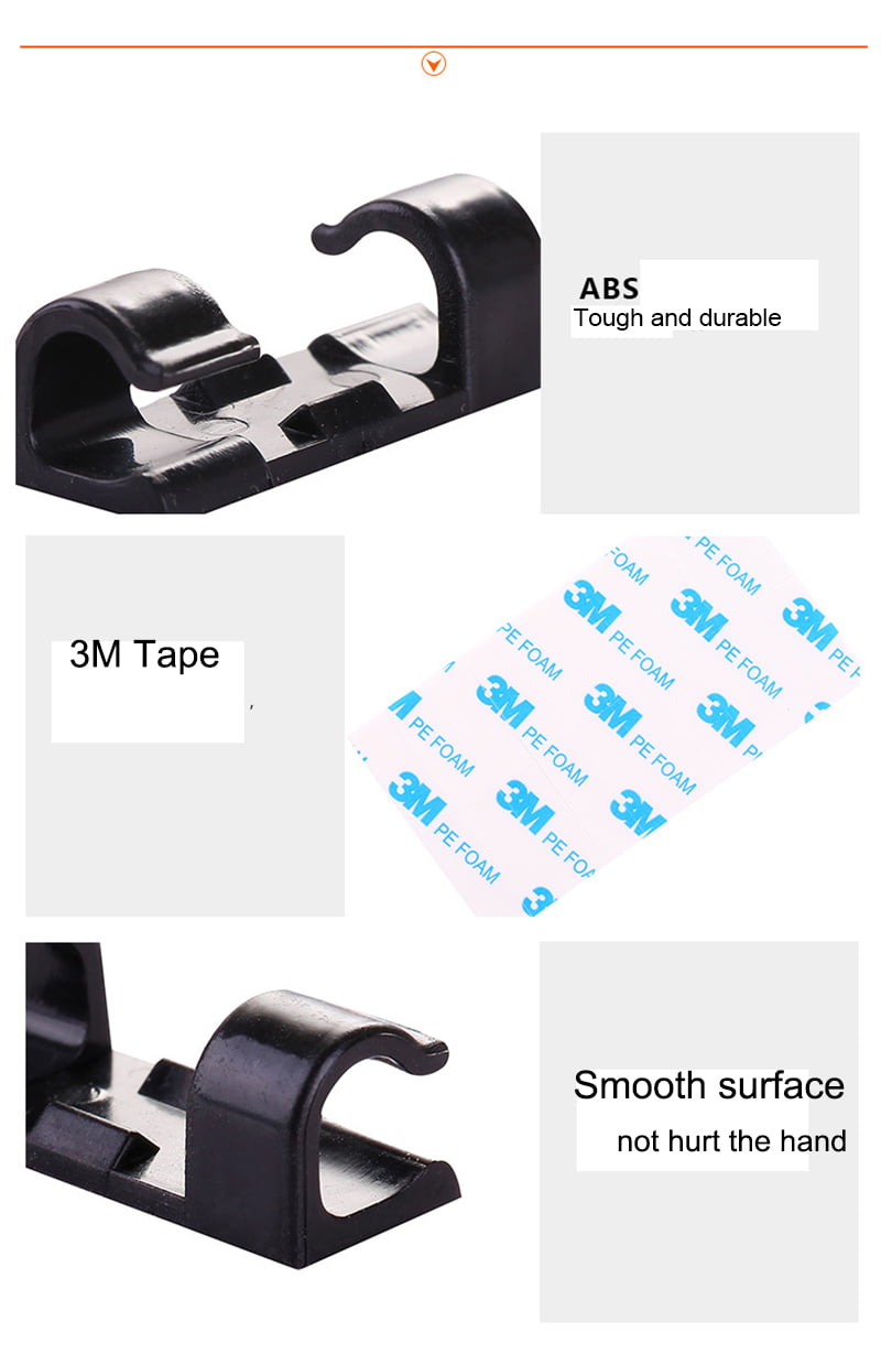 Self-Adhesive Cable Clips Organizer Drop Wire Holder Cord Management Transparent - Image 3