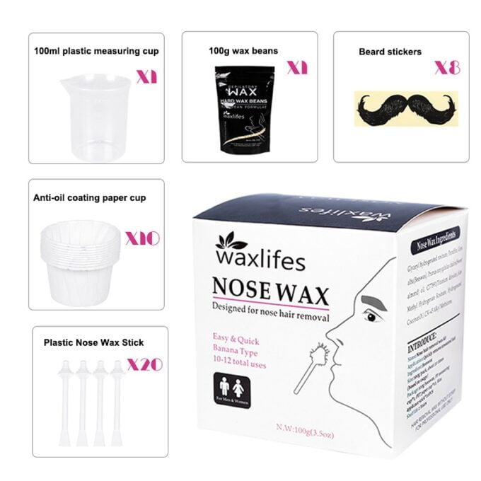100g Nose Wax Kit Painless Nose Measuring Cup Moustache Stencils Hair Removal Set Portable Hair Wax 1