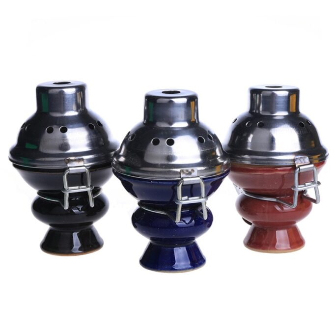 Combined Clay Shisha Hookah Bowl Top Cup Glazed Ceramic Dia 6cm With Metal Windcover Charcoal Screen 2