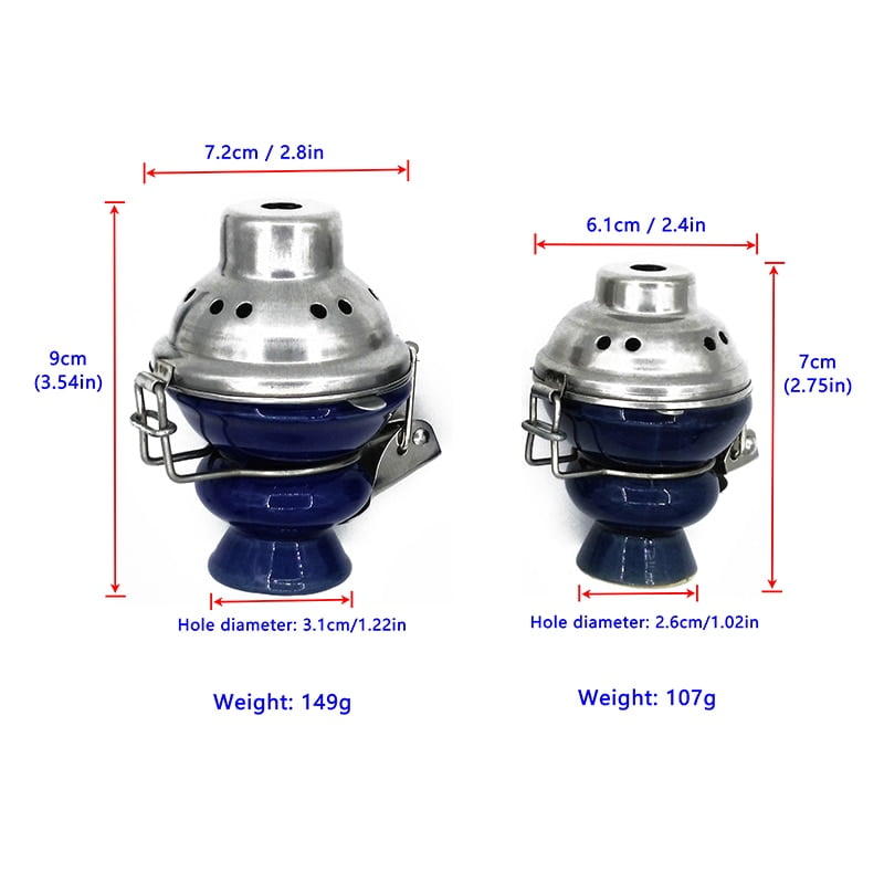 Shisha Hookah Bowl Top Cup Glazed Ceramic Dia. 6cm with Metal Windcover Charcoal Screen Stainless Steel Lid Cover with 20 Pieces Ready Foil - Image 5