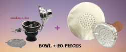 Shisha Hookah Bowl Top Cup Glazed Ceramic Dia. 6cm with Metal Windcover Charcoal Screen Stainless Steel Lid Cover with 20 Pieces Ready Foil - Image 3