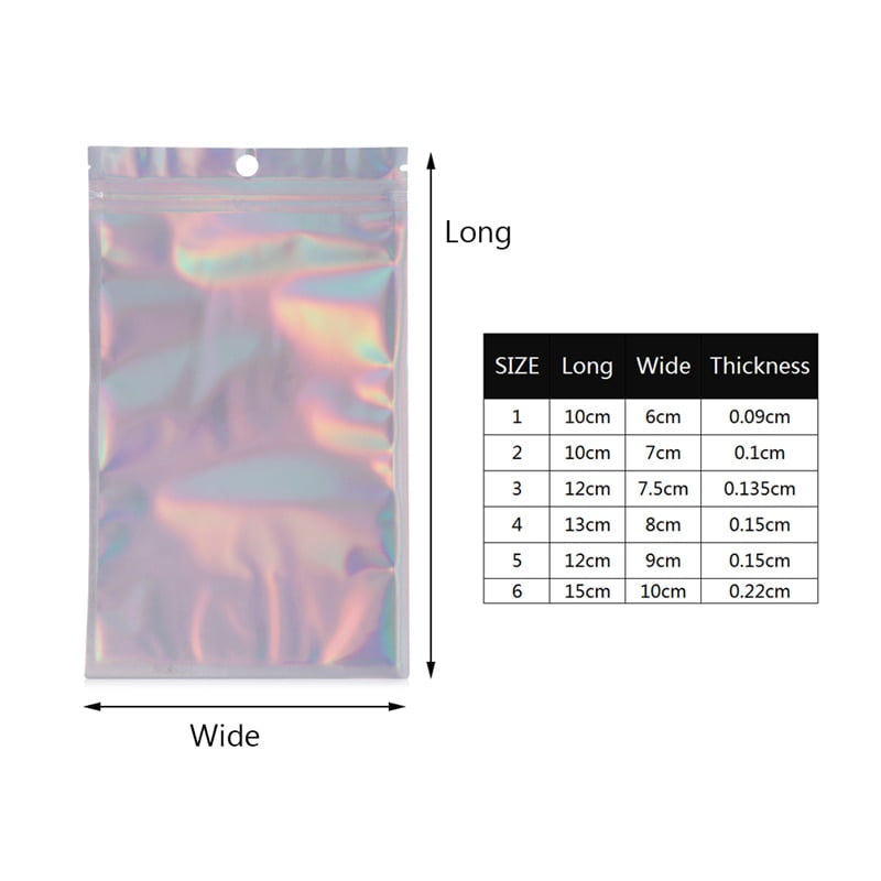 50Pcs Iridescent Zip lock Bags Pouches Cosmetic Plastic Laser Iridescent Bags Holographic Makeup Bags Hologram Zipper Bags new - Image 2