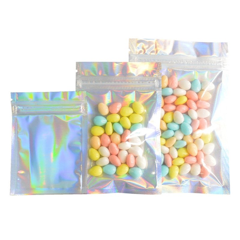 50Pcs Iridescent Zip lock Bags Pouches Cosmetic Plastic Laser Iridescent Bags Holographic Makeup Bags Hologram Zipper Bags new - Image 3