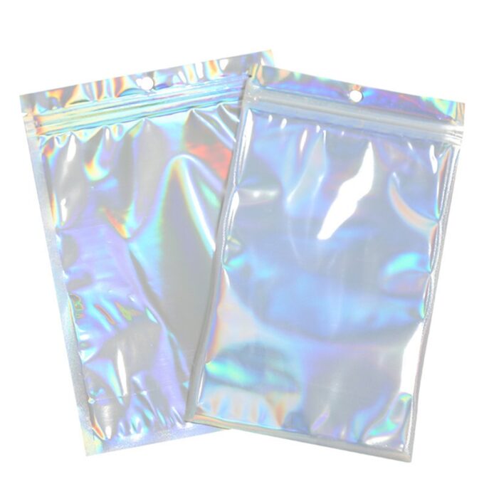 20pcs Iridescent Zip Lock Bags Pouches Cosmetic Plastic Laser Iridescent Bags Holographic Makeup Bags Hologram Zipper 5